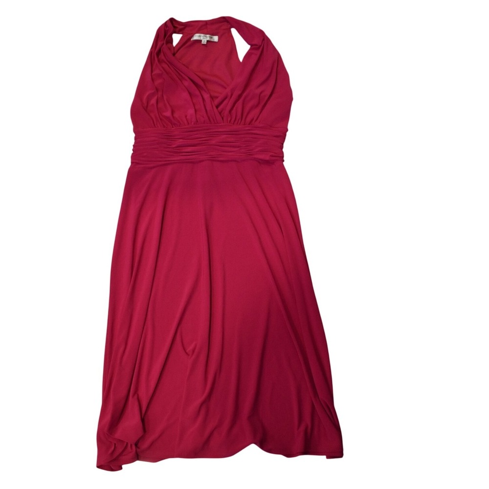 Evan-Picone Halter Dress Womens 14 Pink Excellent Ruched Waist V-Neck Jersey